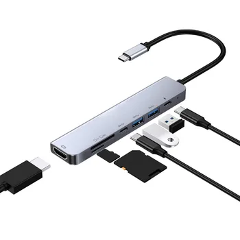 USB C Hub Nešiojamieji C 7-in-1 USB3.1 HDMI Hub SD TF Card Reader Adapteriai Splitter Už 