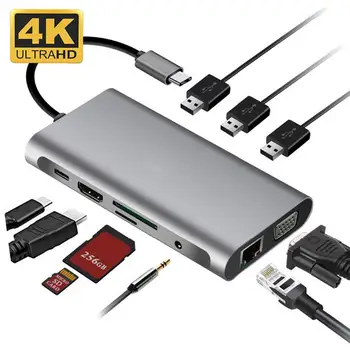 Usb Hub Docking Station C Tipo Adapteris Usb 3.0 4K HDMI suderinamus Vga, RJ45-10 1 Konverteris, Skirtas Macbook Pro