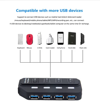 USB Hub Splitter 3 Gyv Naudoti Maitinimo Adapteris 4/7 Uosto Kelias Expander 5Gbps Didelės Spartos Duomenų Maitinimo Adapteris, Splitter PC