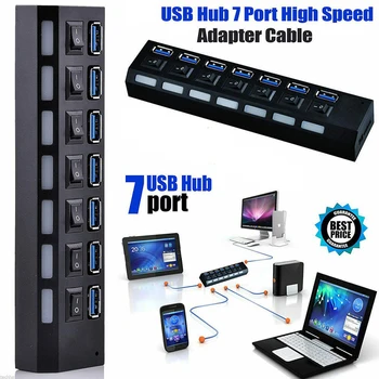 USB Hub USB 2.0 Multi Port 4/7 Uostai Koncentratorius-USB High Speed Gyv Su on/off Jungikliu, USB Skirstytuvo PC Kompiuterių Priedai