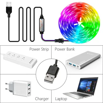 USB LED Juostelės Žibintai, WS2811 Svajonių spalva SMD 5050 RGB USB Juostelės Žibintai Lanksti LED Lempos Juosta TV foninio Apšvietimo Diodų Juosta