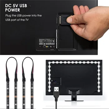 USB LED Šviesos Juostelės TV Foninio Apšvietimo Rinkinys LED 5050 Fone Lempos Vandeniui IP30 IP65 5V 2x50cm+2x100cm 4x50cm Apšvietimas