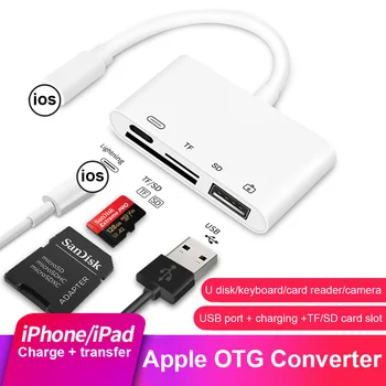 USB OTG Konverteris SD/TF Kortelių Skaitytuvo Adapteris Apšvietimo Prijunkite Fotoaparatą Kortelę Ir Žaisti Ata Konverteris IPhone12/11Pro/XsMax/XR 