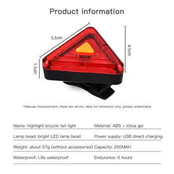 USB Įkrovimo Dviračių užpakalinis žibintas Naktį Jojimo Saugos Perspėjimo Lemputė LED Dviračio Galinis Žibintas Trikampis Dviračių Uodegos Šviesos
