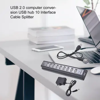 USB2.0 10 Port Hub Multi Usb Skirstytuvo / Didelis Greitis 480mbps, Usb 2.0 Hub su MUMIS-Power Adapter PC Nešiojamas, Nešiojamasis Kompiuteris