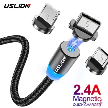 USLION 2m LED Magnetinio USB Kabelį, Tipas C Micro Kabelis USB C Greito Įkrovimo Laidą 