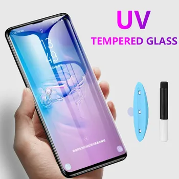 UV Pilną Klijai Grūdintas Stiklas Samsung S8 S9 S10 Plius S10E Lite Screen Protector for Galaxy Note 10 pro 8 9 S7 Krašto UV skystis