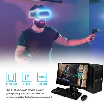 Už Oculus Quest 2 Link Cable 5M USB 3.0 Greitai Įkrauti Kabeliai, Quest2 VR Duomenų Perdavimas Greitai Mokesčiai VR Ausines Priedai