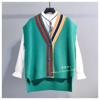 V-kaklo, kontrastas spalvos liemenė megztinis 2021 m. pavasarį naujas korėjiečių versija prarasti trumpa liemenė atsitiktinis, nereguliarus viršutinį sluoksnį s566