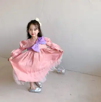 Vaikai lankas princesė dress 2021 m. vasarą naujų long sleeve pink gimtadienio drabužiai vaikams mielas suknelė vaikiška apranga suknelė wz127
