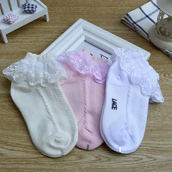 Vaikai nėrinių kojinės mergina medvilnės kojinės pavasarį ir rudenį vasaros tinklelio nėriniai Princesė trumpos kojinės kūdikiui baltas šokis