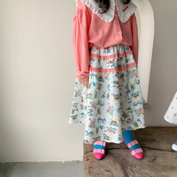 Vaikai sijonas 2021 m. rudenį mergina medvilnės mados ilgai ilgis susiuvimo nėrinių sijonus bamblys kūdikių gėlių mažasis princas šlifavimo sijonas