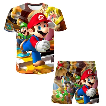 Vaikai Šortai Nustatyti Mario 3D Spausdinti Marškinėliai Nustatyti Berniukų, Mergaičių Animacinių filmų Tee Kostiumas Vaikų Vasaros Vaikų Mielas Trumpas Rankovės Rinkiniai