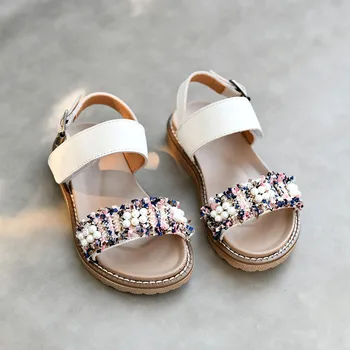 Vaikiški sandalai Odiniai nauja merginų vasaros paplūdimio bateliai, minkštas padas kvėpuojantis 2021 granulių nėrinių mielas sandalai