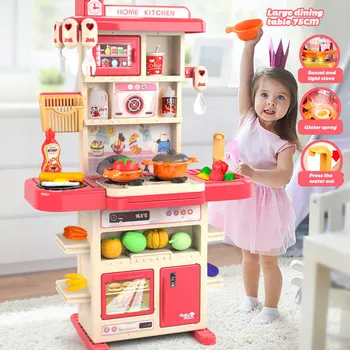 Vaikų Žaisti Namus, Modeliavimo, Virtuvė, Valgomojo Stalas, Maisto ir Virtuvės Reikmenys Nustatyti Mergaitės Vaidmenį Žaisti Spray Kepimo Įspūdį Žaislas
