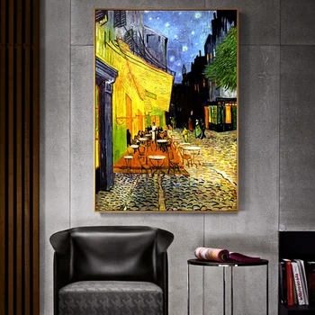 Van Gogh Žvaigždėtą Naktį Kavinė Sienos Menas Drobė Paveikslų Reprodukcijos Impresionistų Fmaous Drobė Art Prints Už Kambarį Dekoro