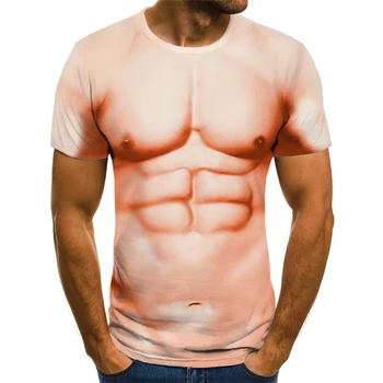 Vasaros 2021 Vaikų trumpomis Rankovėmis Harajuku 3D Spausdinimo Įdomus Modelis T-shirt Krūtinės Tatuiruotė Odos Raumenys Mens