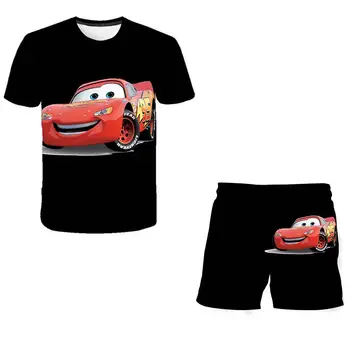 Vasaros Apvalios Kaklo Vaikams Laisvalaikio Kostiumas Mergaičių Animacinių filmų Pixar Automobilių Žaibas Mcqueen trumpomis Rankovėmis T-shirt + Trumpas Vaikams Drabužių
