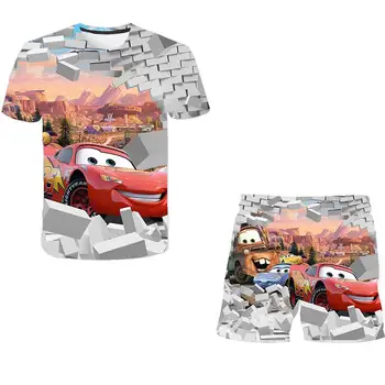 Vasaros Apvalios Kaklo Vaikams Laisvalaikio Kostiumas Mergaičių Animacinių filmų Pixar Automobilių Žaibas Mcqueen trumpomis Rankovėmis T-shirt + Trumpas Vaikams Drabužių