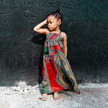 Vasaros Bamblys Kūdikių Mergaičių Rankovių Dashiki Afrikos Suknelė Backless Suknelės Strappy Spausdinti Suknelė Vestido Infantil 2021