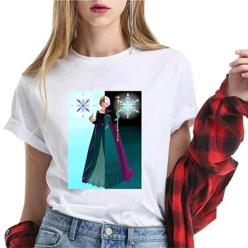 Vasaros Disney Moterys T-shirt Mados Užšaldyti II Elsa＆Anna Spausdinti Marškinėlius Harajuku Laisvalaikio Streetwear Moterų Drabužių Marškinėlius