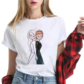 Vasaros Disney Moterys T-shirt Mados Užšaldyti II Elsa＆Anna Spausdinti Marškinėlius Harajuku Laisvalaikio Streetwear Moterų Drabužių Marškinėlius
