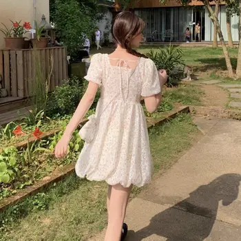 Vasaros Fėja Gėlių Suknele Moterys Sluoksniuotos Rankovėmis Korėjos Elegantiškas Kawaii Suknelė Moterų Kratinys Princesė Saldus Šalis Mini Suknelė 2021