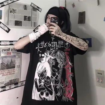 Vasaros Goth Moterų Tee Estetinės Prarasti Moterys T-shirt Punk Tamsiai Grunge Streetwear Ponios gotikos Top marškinėliai Harajuku Drabužius y2k