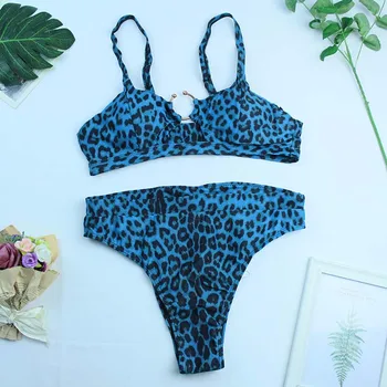 Vasaros Leopardas Spausdinti maudymosi kostiumėlį Moterų Naują Dviejų dalių Rinkiniai Ponios Bikini Beach Sexy Push Up maudymosi Kostiumėliai, Mados Femme 2021