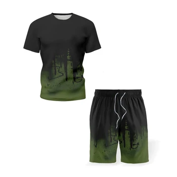 Vasaros naują atsitiktinis sportiniai, vyriški kostiumas vyriški sportiniai spausdinimo kostiumas vyriški marškinėliai šortai 2-piece bėgiojimas drabužiai