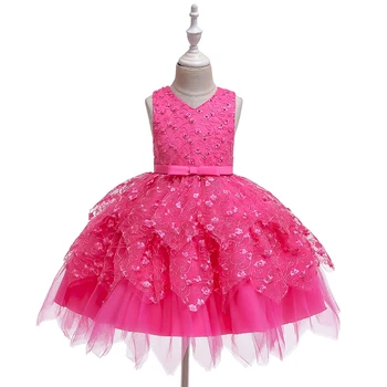Vasaros Pink Pearl Kūdikių Merginos Princesė Šalis Suknelė Aukštos kokybės Vestuvių Gėlių Drabužiai Vaikas Tutu Klientų už 1 Metai