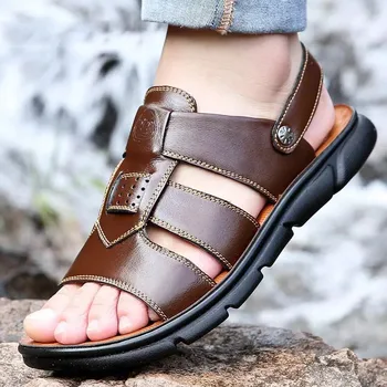 Vasaros platforma bateliai vyrai sandalai 2021 laisvalaikio natūralios odos kietas slip-on butai sandalai vyras batai plius dydis chaussure homme