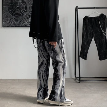 Vasaros Plisuotos Kelnės, vyriškos Mados Retro tie dažai Kelnės Vyrams Streetwear Prarasti Hip-hop Tiesiai Plataus koja Pants Mens Kelnės S-2XL