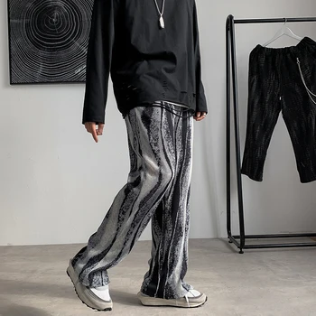 Vasaros Plisuotos Kelnės, vyriškos Mados Retro tie dažai Kelnės Vyrams Streetwear Prarasti Hip-hop Tiesiai Plataus koja Pants Mens Kelnės S-2XL