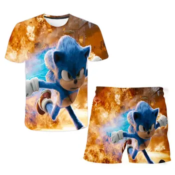 Vasaros Sonic 3d Spausdinimo Kostiumai Bamblys Merginos Rinkiniai Top+shorts 2vnt Rinkiniai Sportinis Kostiumas Baby Vaikų Drabužių Rinkiniai Berniukų Drabužiai, Marškinėliai