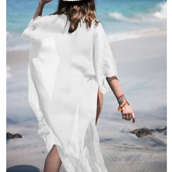 Vasaros Suknelė Pure Color Long Sleeve Moterų Bikini Padengti Ups, Paplūdimio Ilgą Šifono Suknelės Paplūdimio Maudymosi Kostiumėliai