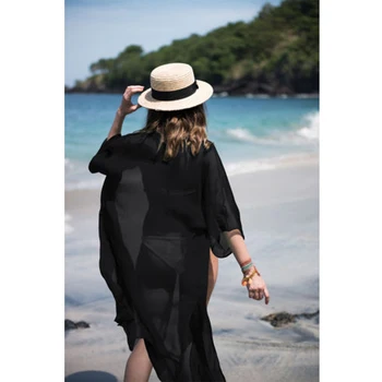Vasaros Suknelė Pure Color Long Sleeve Moterų Bikini Padengti Ups, Paplūdimio Ilgą Šifono Suknelės Paplūdimio Maudymosi Kostiumėliai