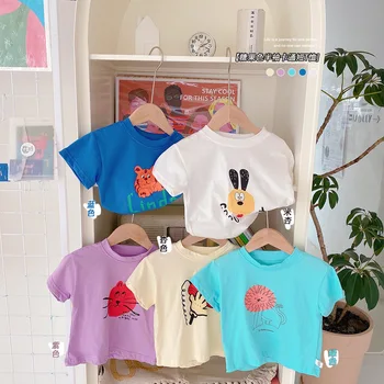 Vasaros unisex animacinių filmų trumpomis rankovėmis T marškinėliai vaikams vatos Pagaliukai berniukų, mergaičių atsitiktinis minkštas purus Tees