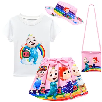 Vasaros Vaikų Drabužiai Vaikams, Cartoon Cocomelon Medvilnės marškinėliai+ Kelnės su maišeliu Skrybėlę Kūdikių Mergaičių Drabužių Rinkiniai 2021 Bamblys Kostiumai