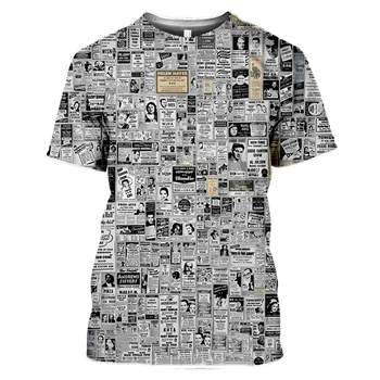 Vasaros vyriški T-Shirt 3D Spausdinimo Senų Laikraščių ir Vyrų, Ir Moterų Top Atsitiktinis Mados Trumpas Rankovės Retro Stiliaus Viršaus