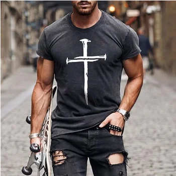 Vasaros Vyrų Jėzaus Kristaus Kryžiaus 3D atspausdintas Mados Negabaritinių Marškinėliai Atsitiktinis Visas Rungtynes, trumparankoviai O-Kaklo Streetwear T-Shirts