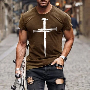 Vasaros Vyrų Jėzaus Kristaus Kryžiaus 3D atspausdintas Mados Negabaritinių Marškinėliai Atsitiktinis Visas Rungtynes, trumparankoviai O-Kaklo Streetwear T-Shirts
