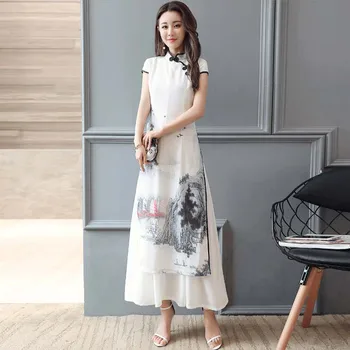 Vasarą Moterys Cheongsam Qipao Vakarinę Suknelę, Kinų, Rytietiškas Lmproved Kinijos Rašalo Spausdinimo Suknelės Tradicinės Kinų Vestuvių Suknelė