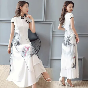 Vasarą Moterys Cheongsam Qipao Vakarinę Suknelę, Kinų, Rytietiškas Lmproved Kinijos Rašalo Spausdinimo Suknelės Tradicinės Kinų Vestuvių Suknelė