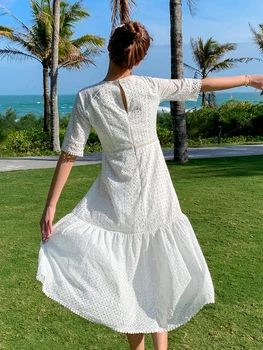 Vasarą Naujų Ins Moterų Net Raudona tos Dalies Balta Nėrinių Tuščiaviduriai Suknelė Pajūrio Paplūdimio Super Pasakų Bohemijos Vidutinio Ilgio Suknelė