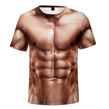 Vasarą Vyrai Netikrą Raumenų marškinėliai 3D Spausdinimo Stiprus Pectorales Modelio Marškinėliai Moterims, Vyrams, Pilvo sporto Salė Tee Marškinėliai Streetwear Viršūnės