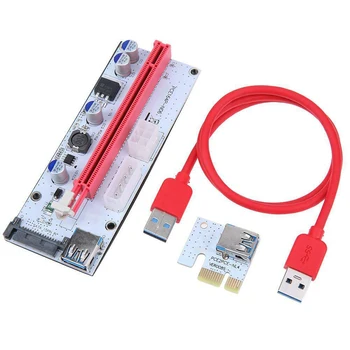 VER008S PCI-E Riser Card PCI Express 1X iki 16X Pratęsimo 60CM USB3.0 Kabelis 4Pin 6Pin SATA Power LED už BTC Miner Kasyba