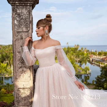 Vestido De Noiva nuo Peties Linijos, Vestuvių Suknelė iki 2021 m. Blizgučiai Tiulio Vien Rankovės Nuotakos Suknelė pagal Užsakymą