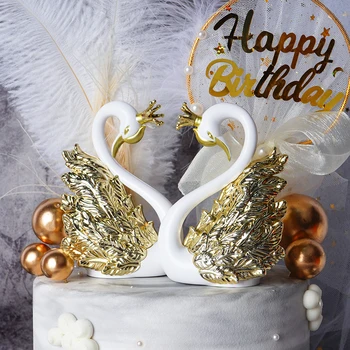 Vestuvės Valentino Diena Pyragas Apdaila Plastikinių Karūnos Auksas, Sidabras Swan Flamingo Apdailos Birthday Party Dress Up Supplie