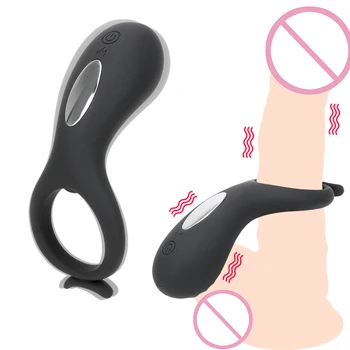 Vibruojantis Penio Žiedas Sekso žaisliukai Vyrams Vyrų Atidėti Ejakuliacija Vibratorius USB Įkrovimo Silikono Sekso Produktai 10 Rūšių Gaidys Žiedas